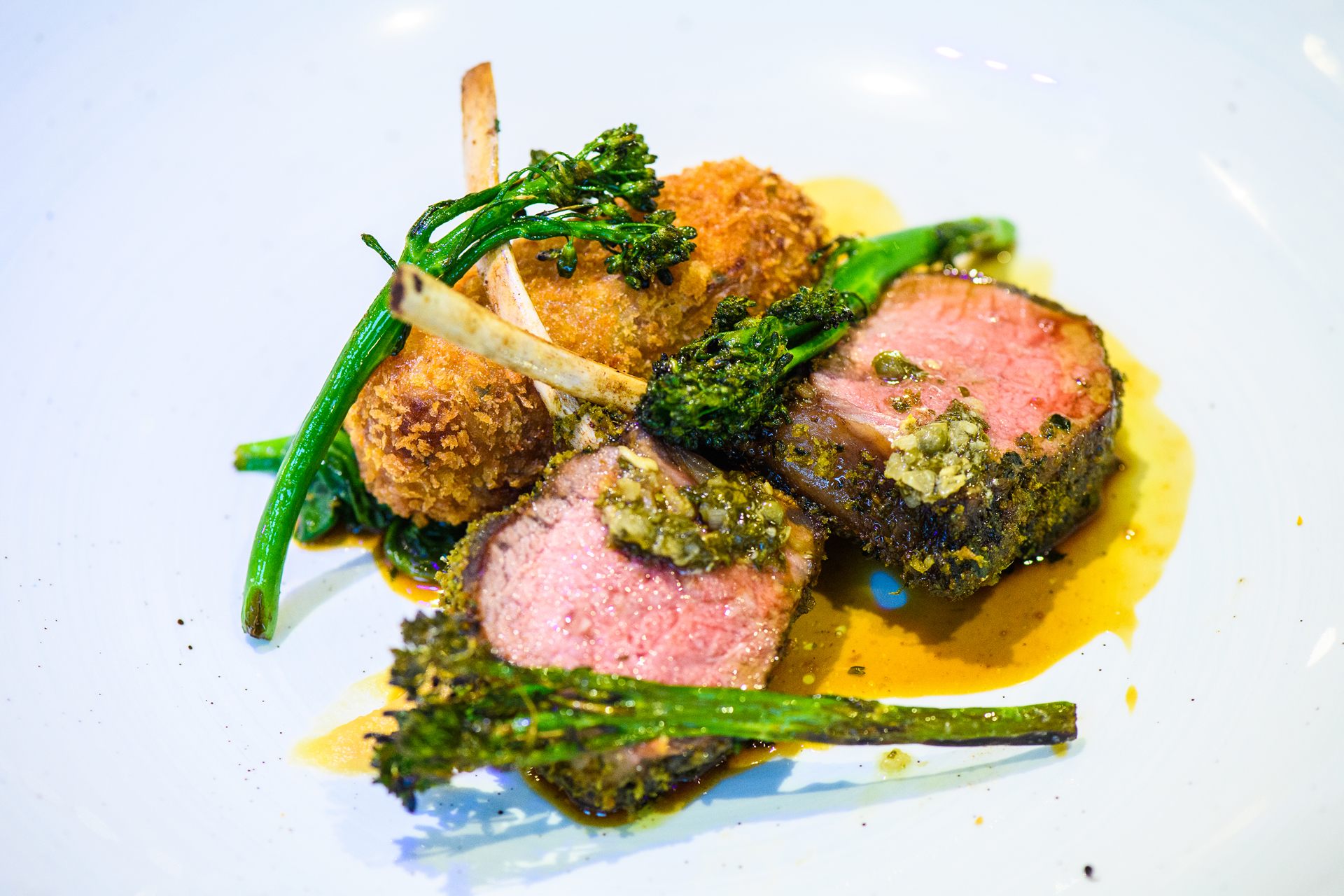 A plated fine dining course cooked in house at Sheene Mill
